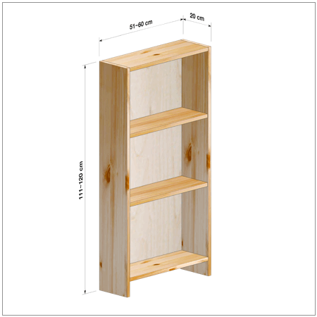 高さ111～120cm、横幅51～60cm、奥行き20cmの本棚ユニットです。本棚屋