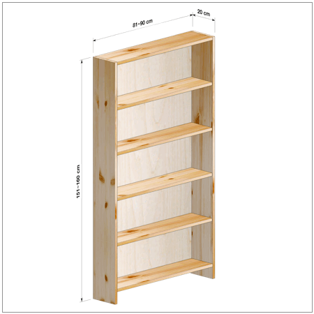 高さ151～160cm、横幅81～90cm、奥行き20cmの本棚ユニットです。本棚屋