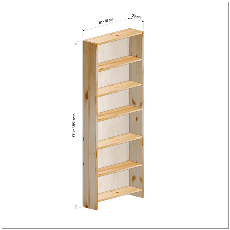 高さ171～180cm、横幅61～70cm、奥行き20cmの本棚ユニットです。本棚屋