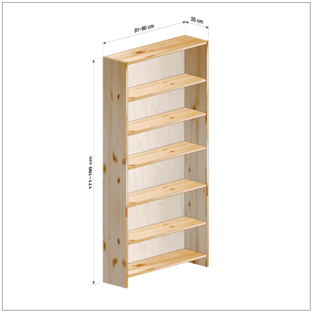 高さ171～180cm、横幅81～90cm、奥行き25cmの本棚ユニットです。本棚屋