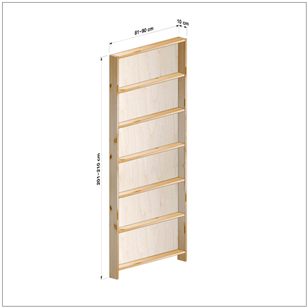 高さ201～210cm、横幅81～90cm、奥行き10cmの本棚ユニットです。本棚屋