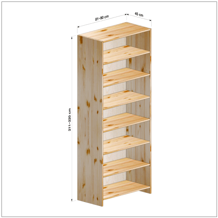 横幅81～90／高さ211～220／奥行45cmの本棚ユニット