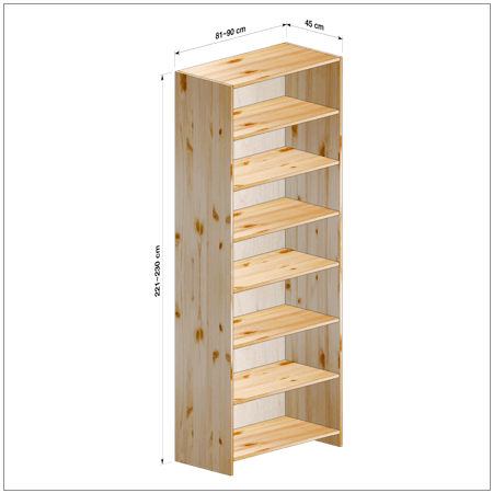 横幅81～90／高さ221～230／奥行45cmの本棚ユニット