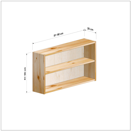高さ41～50cm、横幅81～90cm、奥行き20cmの本棚ユニットです。本棚屋の