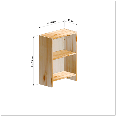 高さ61～70cm、横幅41～50cm、奥行き25cmの本棚ユニットです。本棚屋の